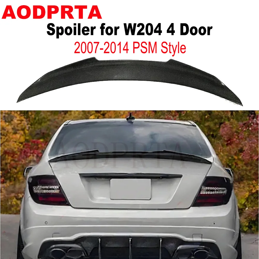 PSM Style High Kick Real Carbon Fiber Rear Boot Trunk Wings Spoiler Ducktail For Mercedes Benz C Class W204 4 Door 2007-2014