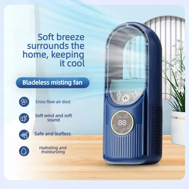 Popular Mini Desktop Spray USB Fan, New Silent Colorful Cooling Small Air Conditioner, Bladeless Fan