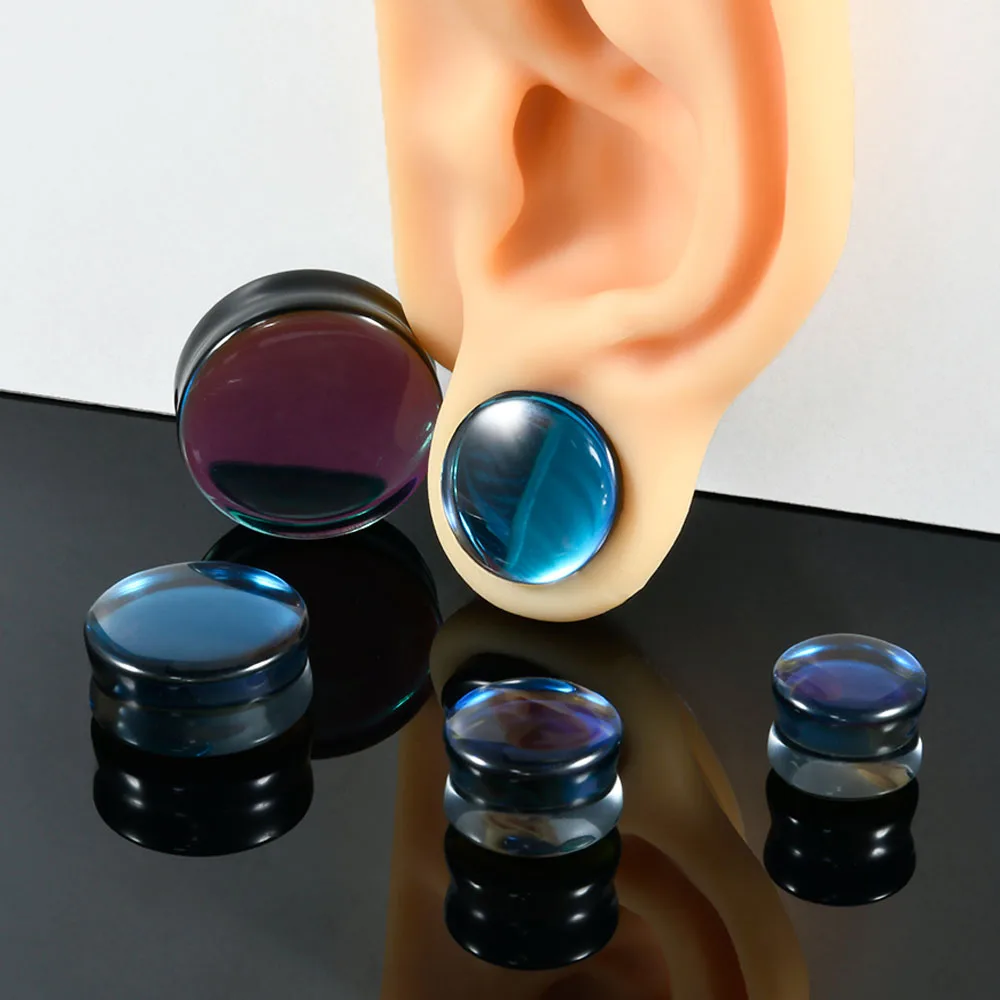 1PC Glass Double Flared Ear Plugs Gauge Earring Round Glass Ear Tunnel Expander Weight Piercing Jewelry 6mm-30mm For Man & Women