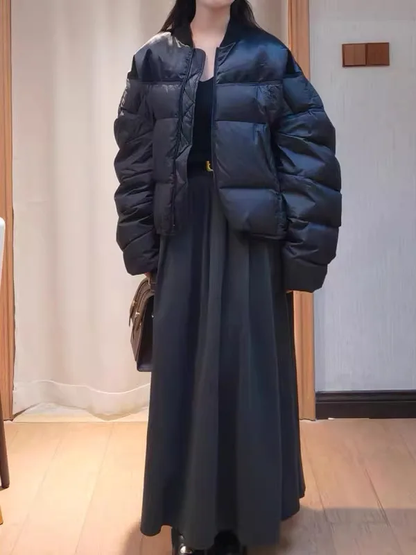 

Short Loose Commuter Style Women's Black Cotton Jacket 2025 Winter Fashionable Versatile Baseball Coat Thickened Long Sleeve