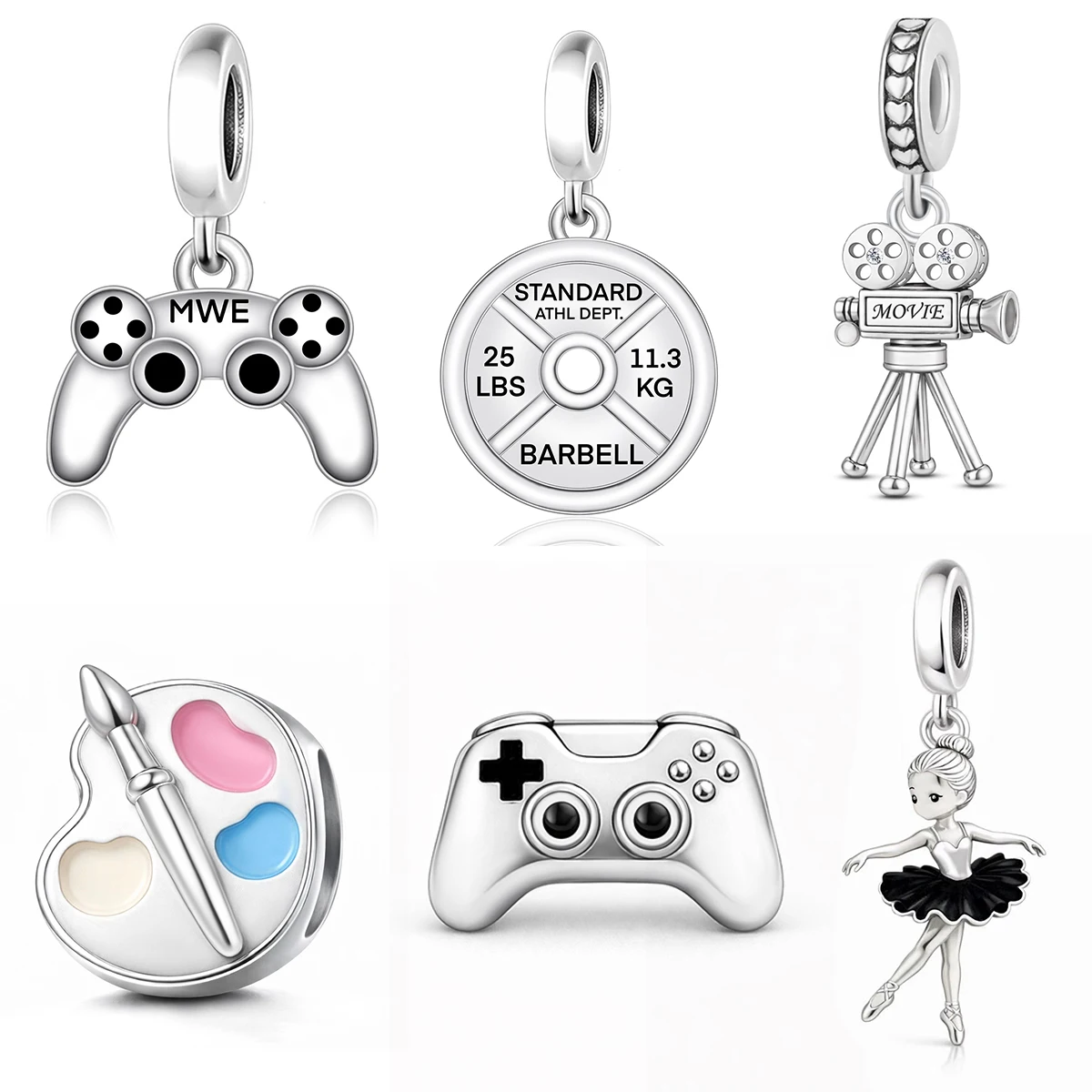 Fit PandoraOriginal design game controller,drawing tray,photography bead pendant,DIY bracelet Valentine's Day gift,electroplated