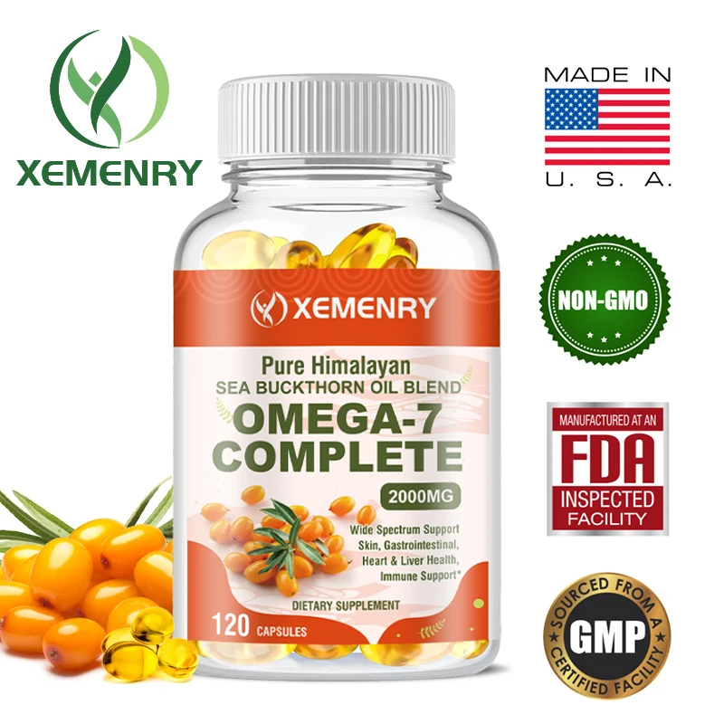 

Xemenry Sea Buckthorn Oil Blend, Complete Omega-7, Supports Skin,Immune, Cardiovascular, Digestive and Liver Health 120 Softgels