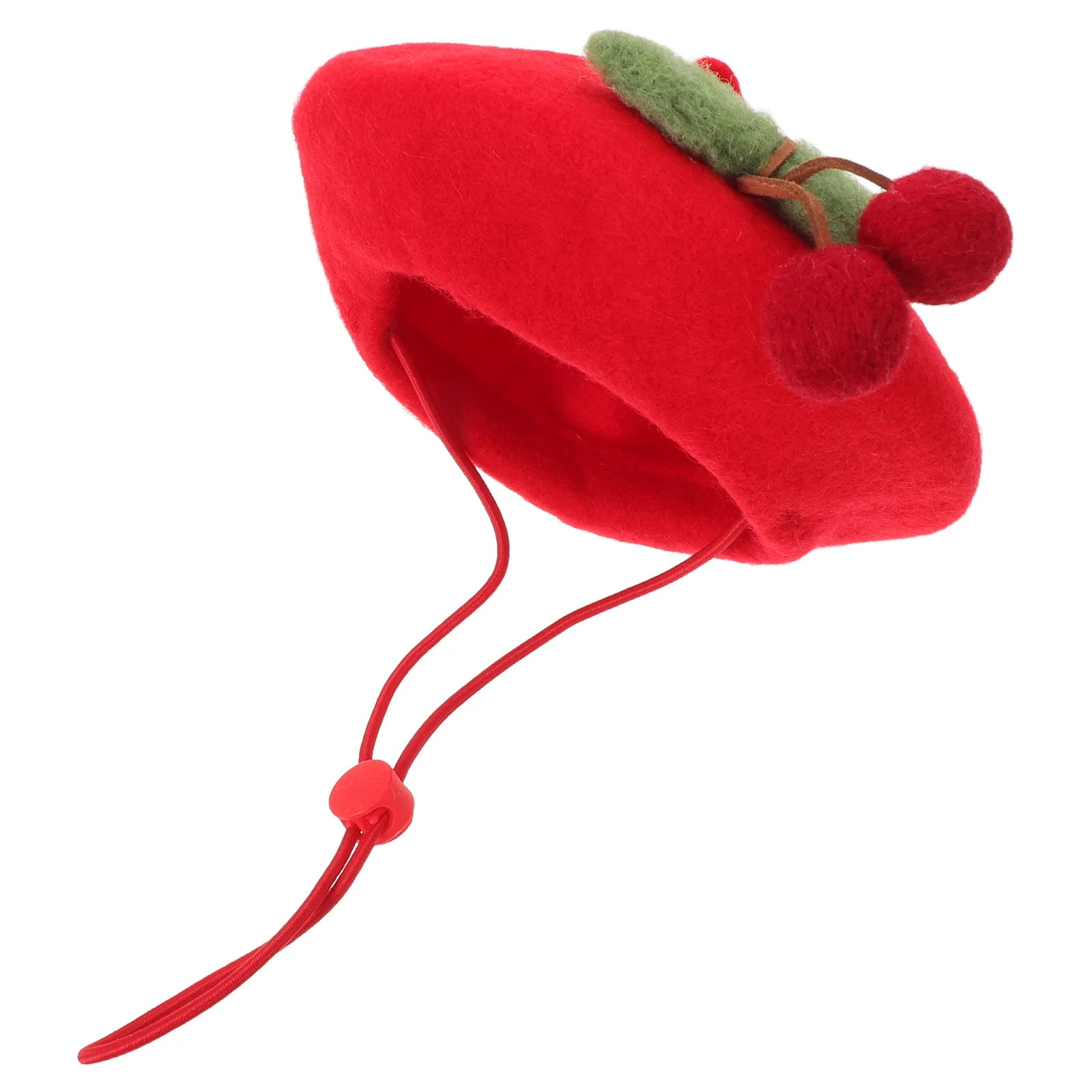 

Pet Wool Beret Hat Red Cherry Fleece For Small Cats Dogs Cute Headwear Summer Outdoor Costume Party Accessory Gear