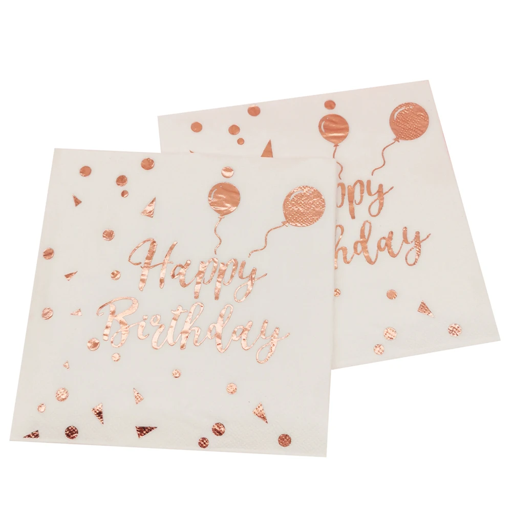 1 beutel Rose Gold Alles Gute Zum Geburtstag Papier Servietten Einweg Abendessen Hand Serviette Party Tablescape Hause DIY Party Dekoration Supplie – Detail 2