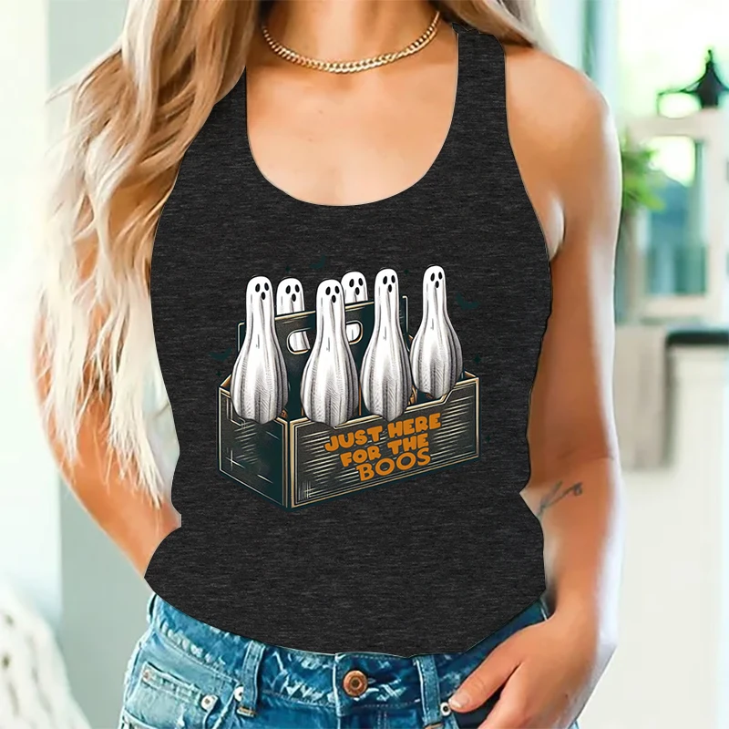 Racerback Tanks donna Halloween Just Here for The Boos Graphic Tank Top donna Halloween Ghost Vintage Sexy Style Short Top donna