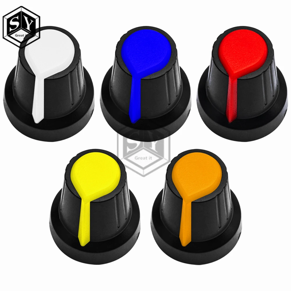 5PCS/lot WH148 potentiometer knob cap(copper core) 15X17mm 6mm Shaft Hole AG2 Yellow Orange Blue White Red 5value*1PCS=5PCS