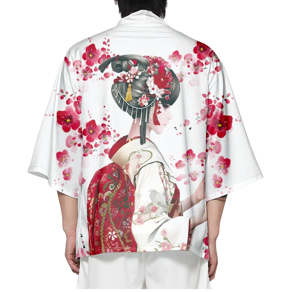

Japanese Anime Cosplay Costume Kimono Cardigan Haori Loose Woman Man Summer White Print Coat