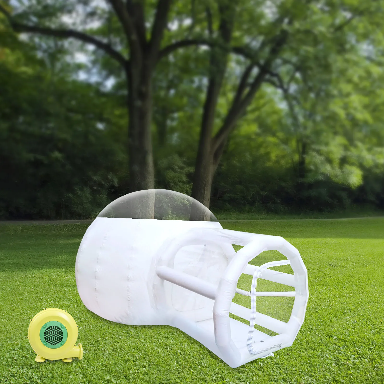 3+2m opblaasbare bubbeltent (semi-transparante hoofdkamer) |   2-3 personen, met ventilator, 110V 350W, IPX3 waterdicht voor kamperen Stargazi