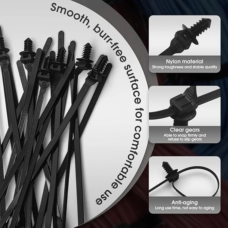 Picture 6: Car Nylon Threaded Cable Ties Auto Wiring Harness Straps Self-Locking Fasteners Universal Automotive Repair Tie Wrap Accessories