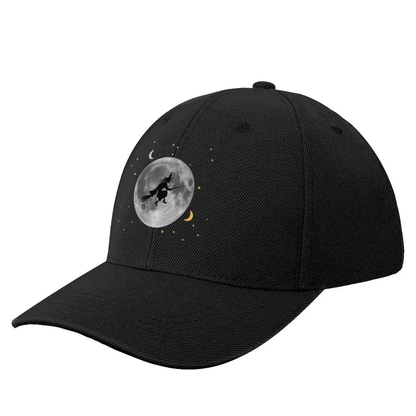 Witch on a broom flying over the moon Baseball Cap Golf Hat Man Trucker Hat tea Hat Horse Luxury Woman Men's