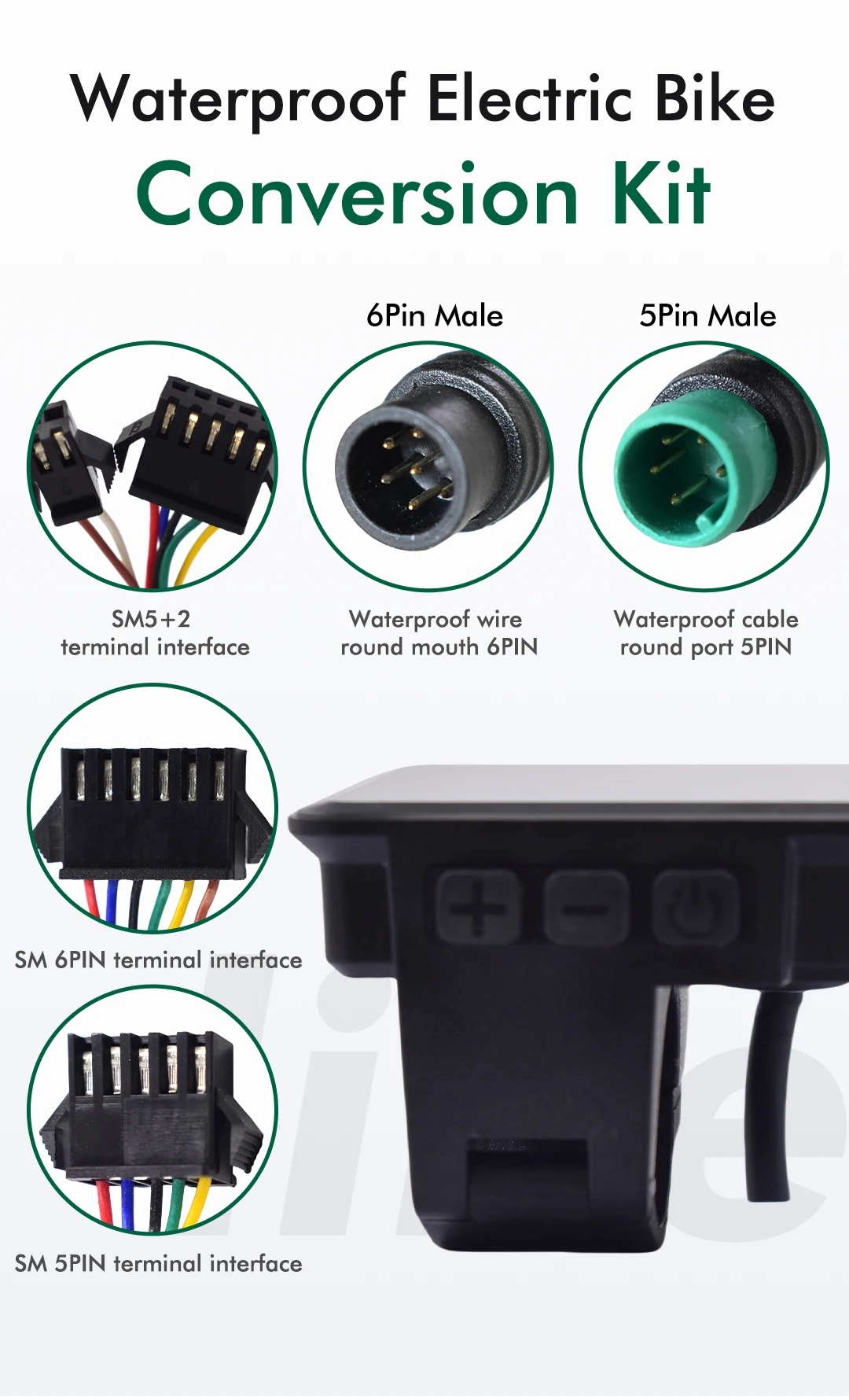 UART2 P5C Electric Bike Colorful LCD Display Meter 24V-60V SM/Waterproof Connection Plug Ebike intelligent Display With USB