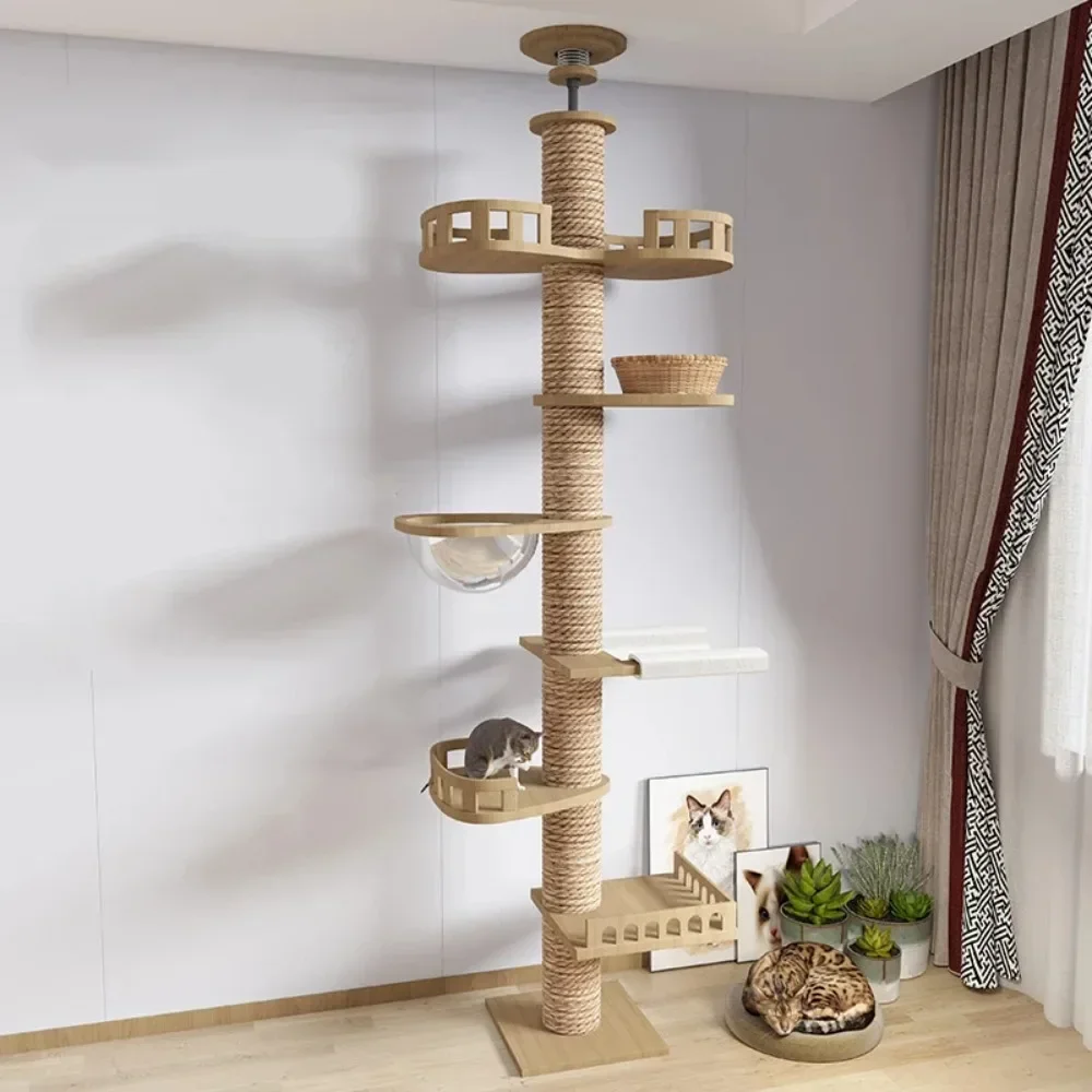 

Floor To Ceiling Cats Tower Multi-storey Durable Grip Stable Cats Climbing Frame Pussy Scratch Pole Kitten Toys Pets Supplies