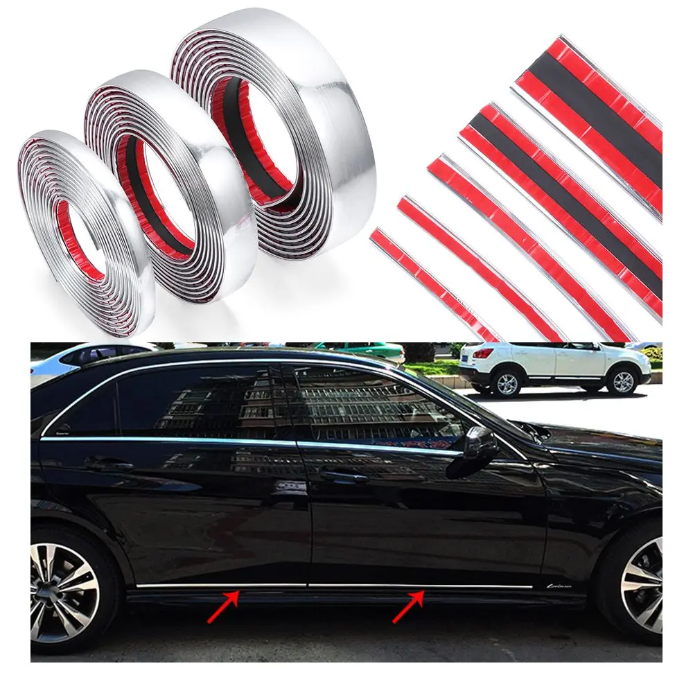 Self Adhesive Bright Exterior Interior Bumper Decor Strip Chrome Plate Protector Trim Tape Edge Guard Sticker