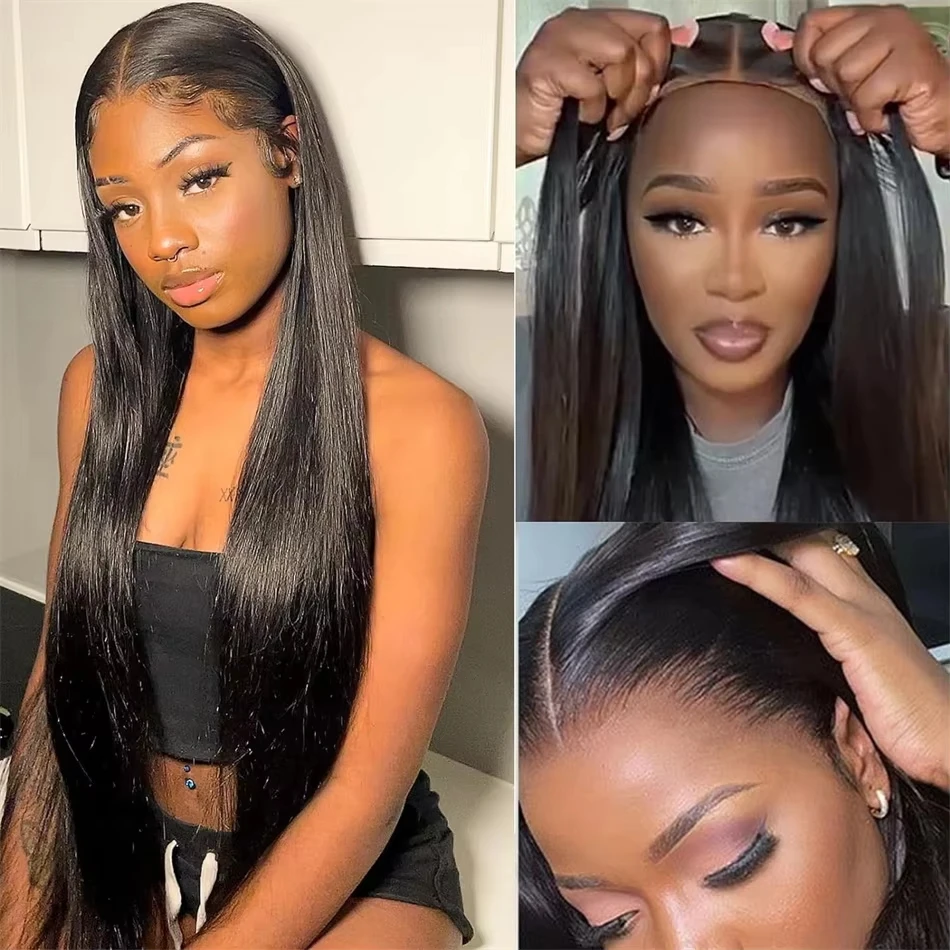 Straight Human Hair Wear&Go Wigs 6x4 Glueless Lace Closure Wig 180% PrePlucked Hairline 13x4 Lace Front Human Hair Wig