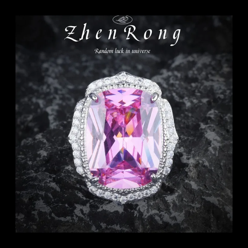 Shili زهر الخوخ مزاجه الجديد الرجعية الوردي الماس قلادة قلادة الوردي كريستال خاتم ملون الكنز وأقراط مجموعة #4