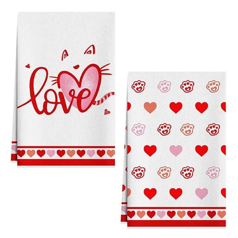 

2 шт., кухонные полотенца в форме кошачьей лапы ко Дню святого Валентина, набор полотенец 40 см * 60 см, супервпитывающая мягкая чистящая ткань, полотенце для приготовления пищи, полотенце для приготовления чая, ткань для чистки, кухонное украшение, предм