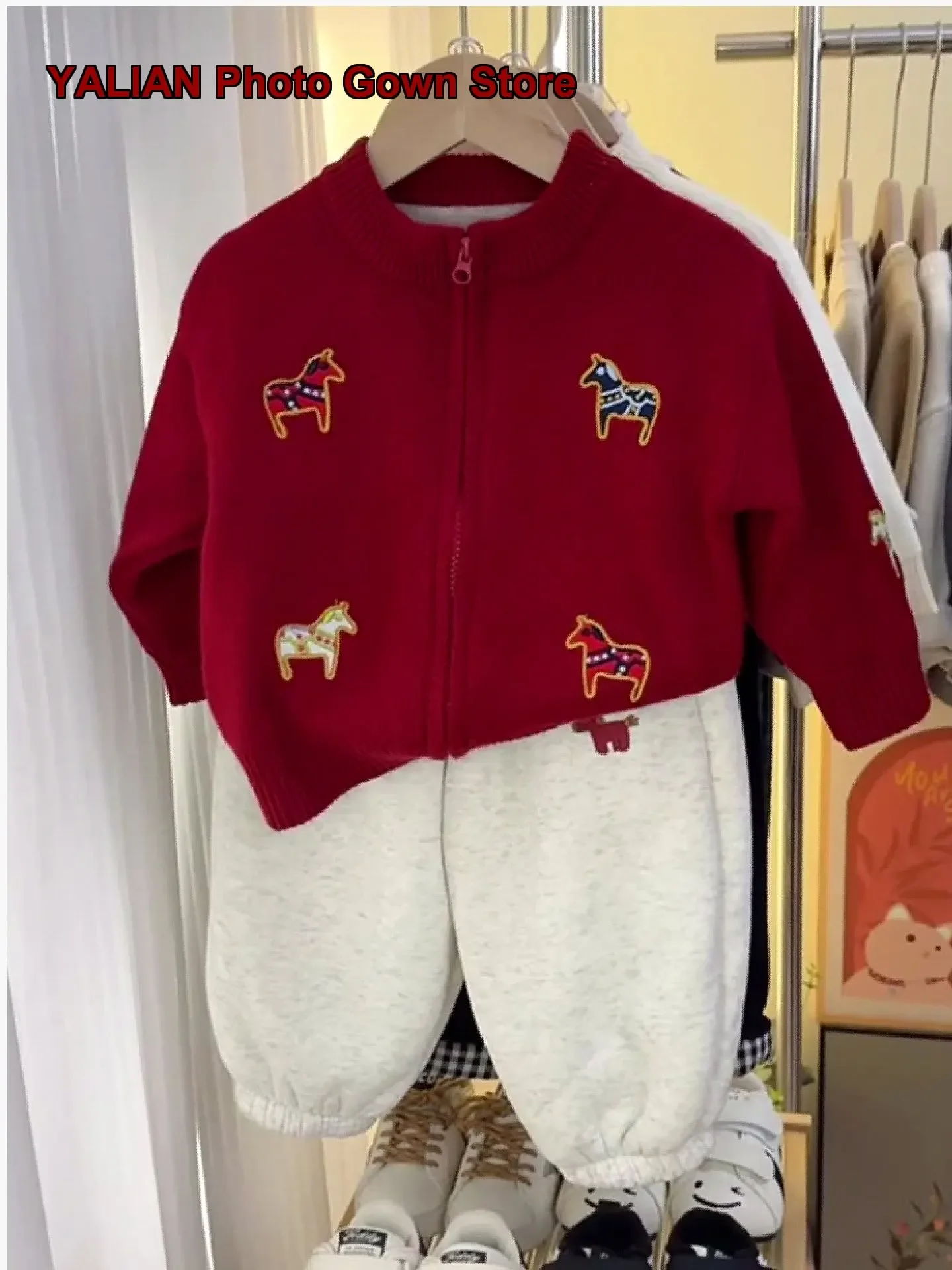 Pola Korean Boys Cardigan Winter Warm New Year Greeting Outfit Children New Year Coat Kids
