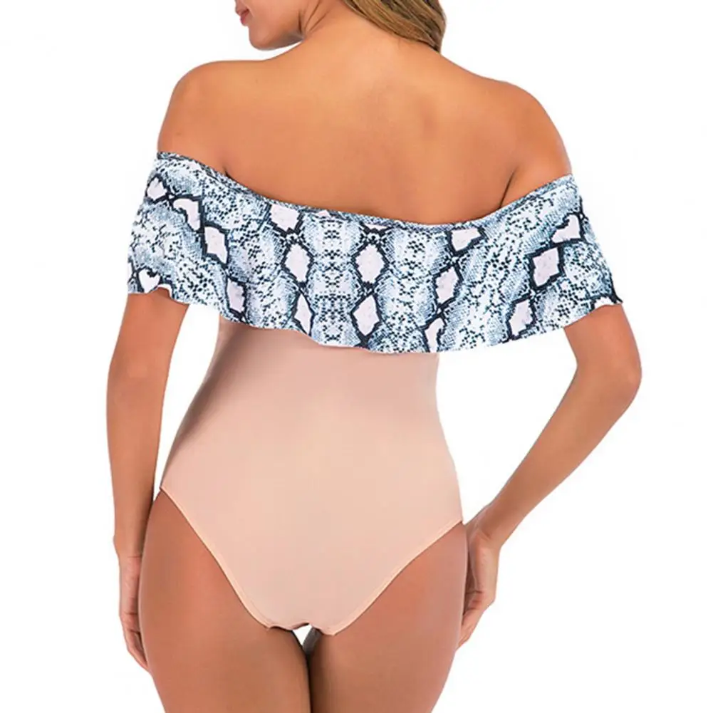 Off-shoulder Swimsuit Floral Print Off Shoulder Monokini Trim Swimsuit for S-shaped Figure Quick Drying One-piece Swimwear