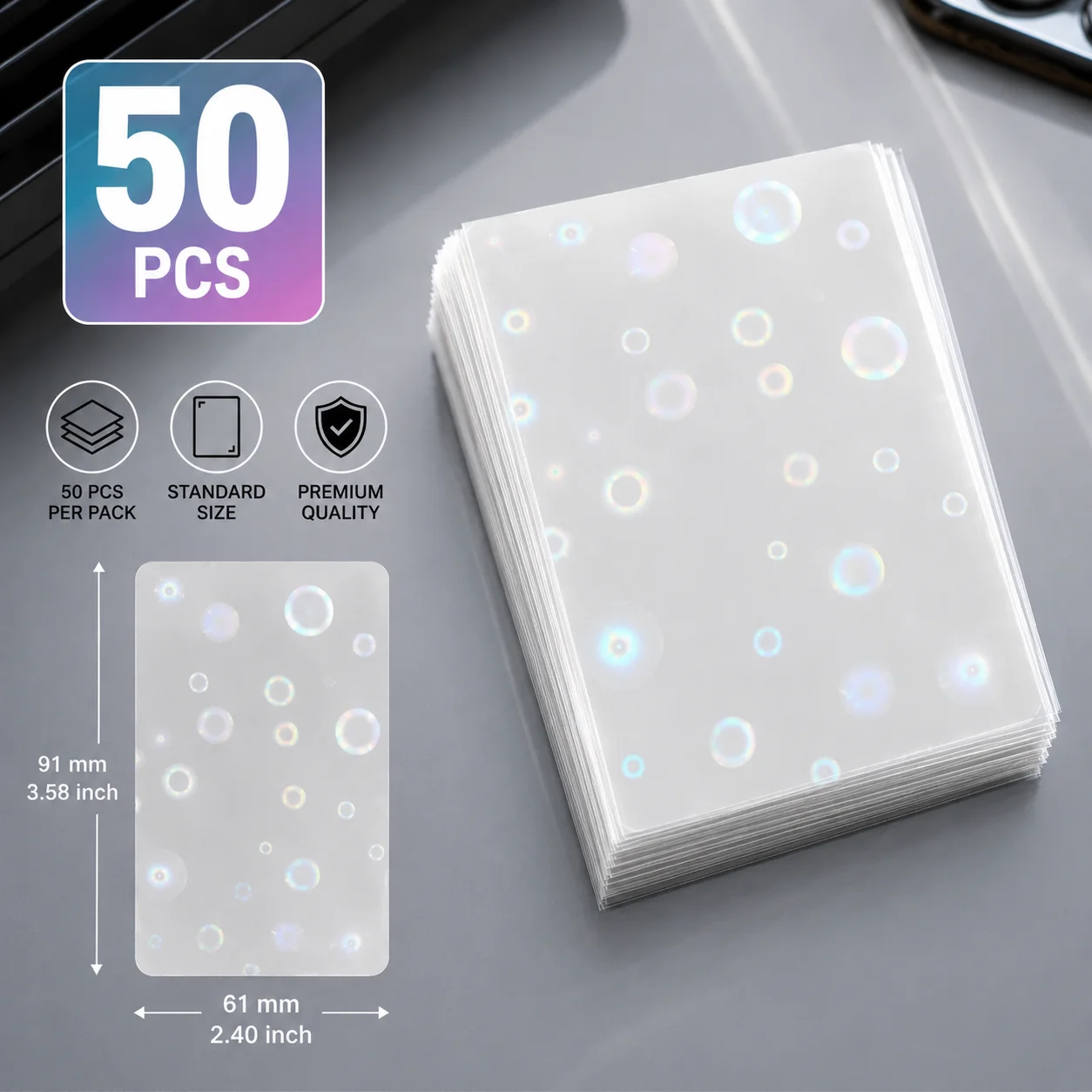Sharkbang 50 Stück/Lot Holo-Kartenhüllen, 61 x 91 mm, 20C Macaron-Farbe, Kpop-Halter für Postkarten, Filme, Spielkarten, Fotokartenschutz