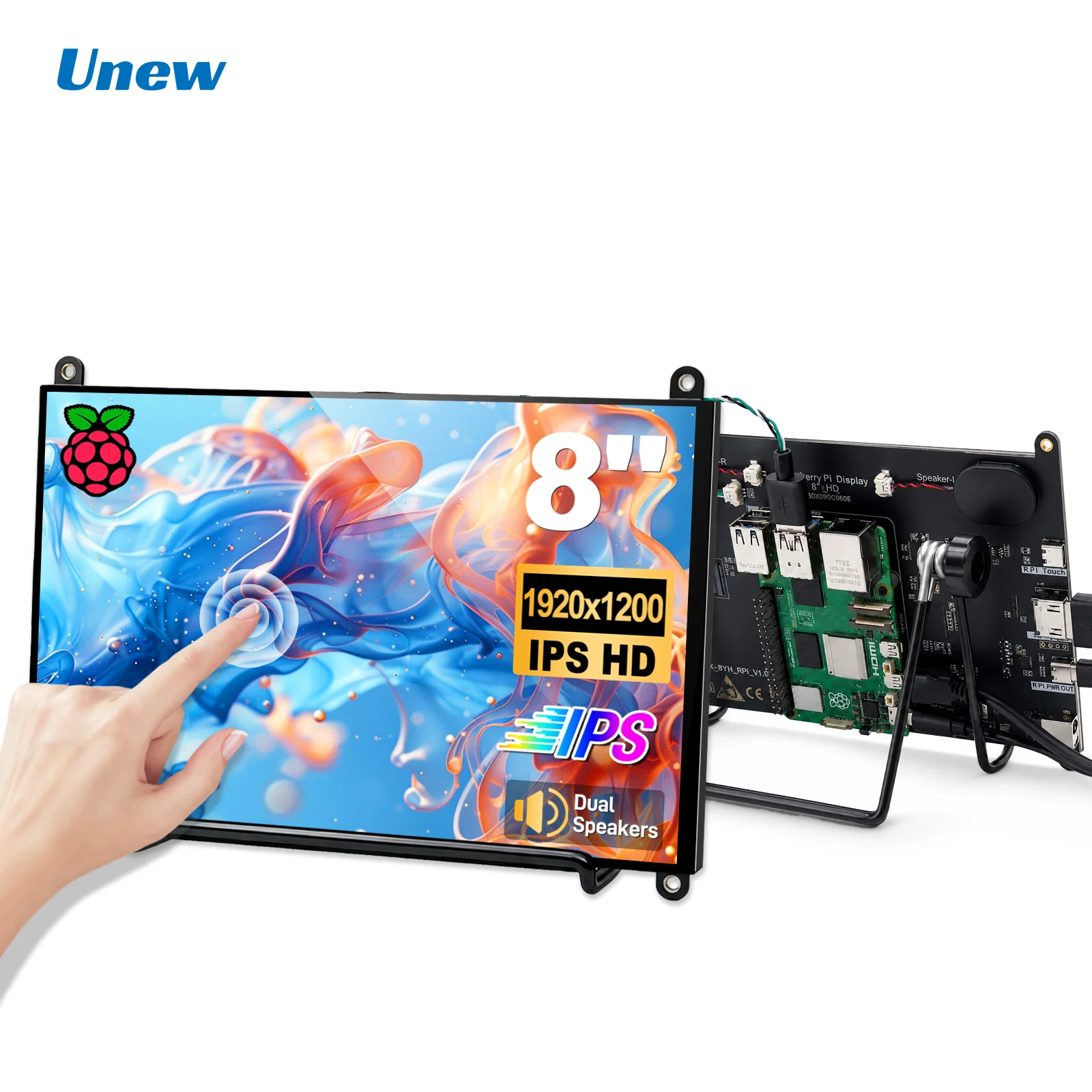 Portable Monitor 8 Inch Touchscreen Display with 1920x1200 5-Point Touch Screen Suitable for Raspberry Pi 5