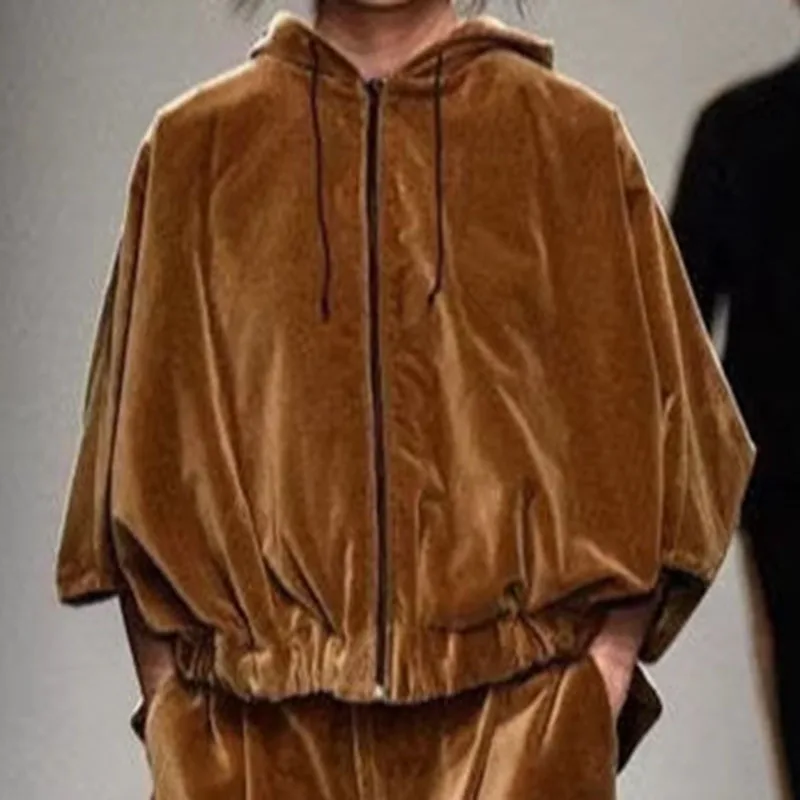 

Женский вельветовый костюм-двойка: осенний топ с капюшоном + брюки с высокой талией и широкими штанинами, зимний свободный повседневный уличный спортивный костюм