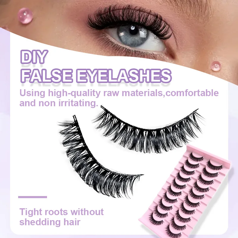 10 paires de faux cils, cils bouclés russes de haute qualité, réutilisables