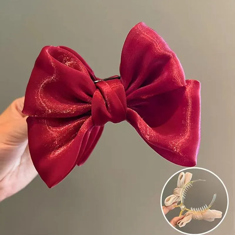 1/3 Stück einfarbige, glänzende Haarspange mit Schleife und Netz für Damen, elegante Haarspange für den täglichen Gebrauch, modisches Haaraccessoire für Mädchen. – Detail 4