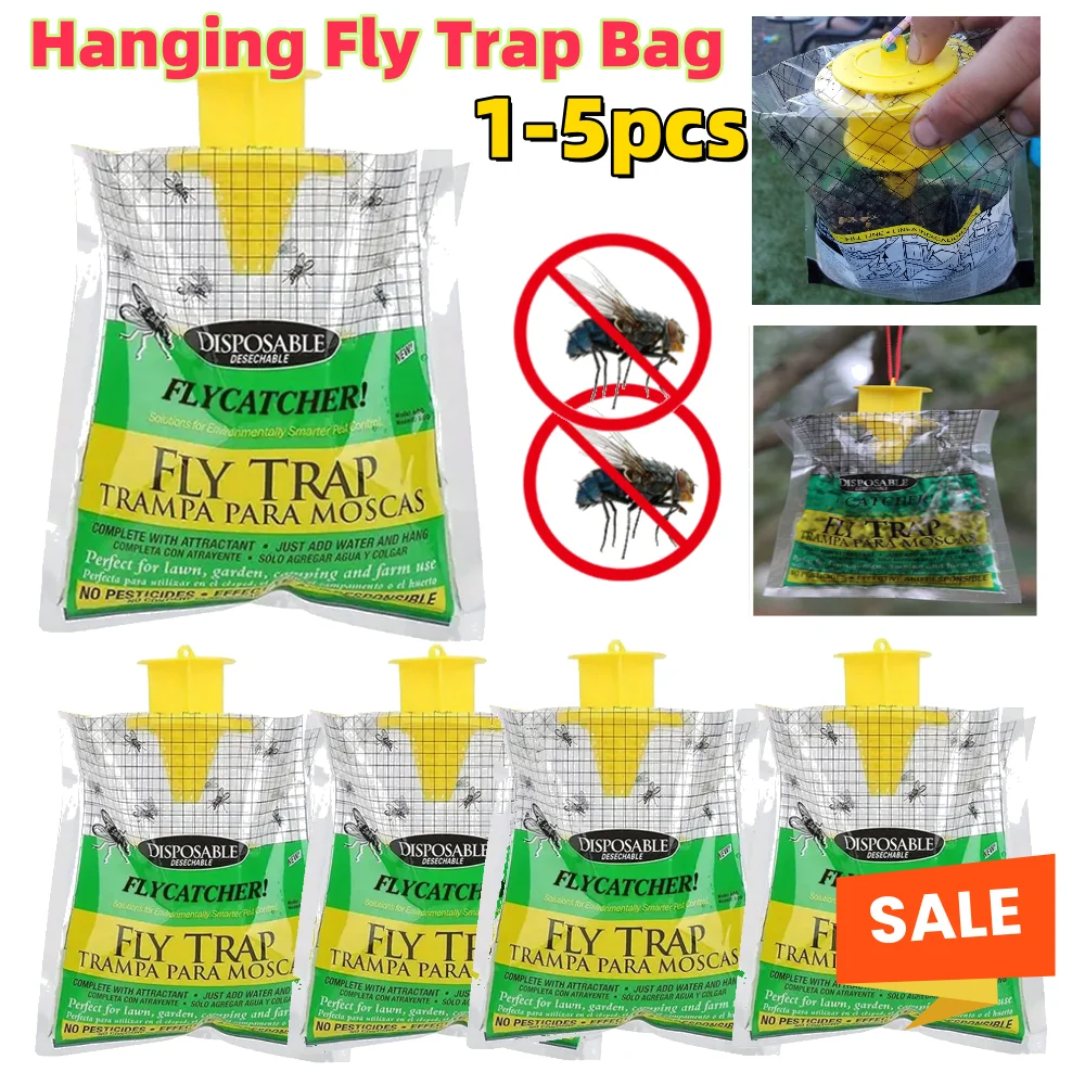 1-5PCS Hanging Fly Trap Bag Disposable Mosquito Trap Catcher Fly Wasp Insect Bug Killer for Household Garden Fly Control