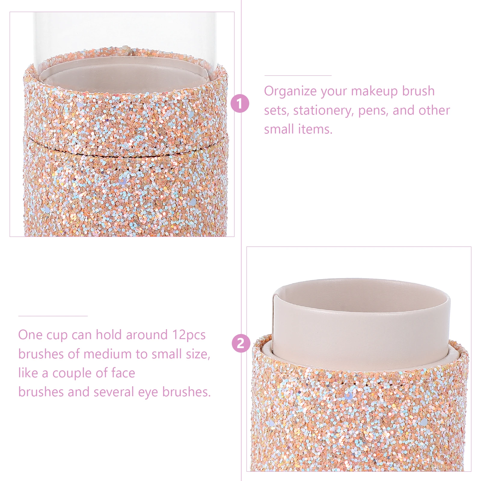 

Glitter Makeup Brush Holder Foldable Storage Container Bristle-Safe Travel Friendly Brush Box For 12
