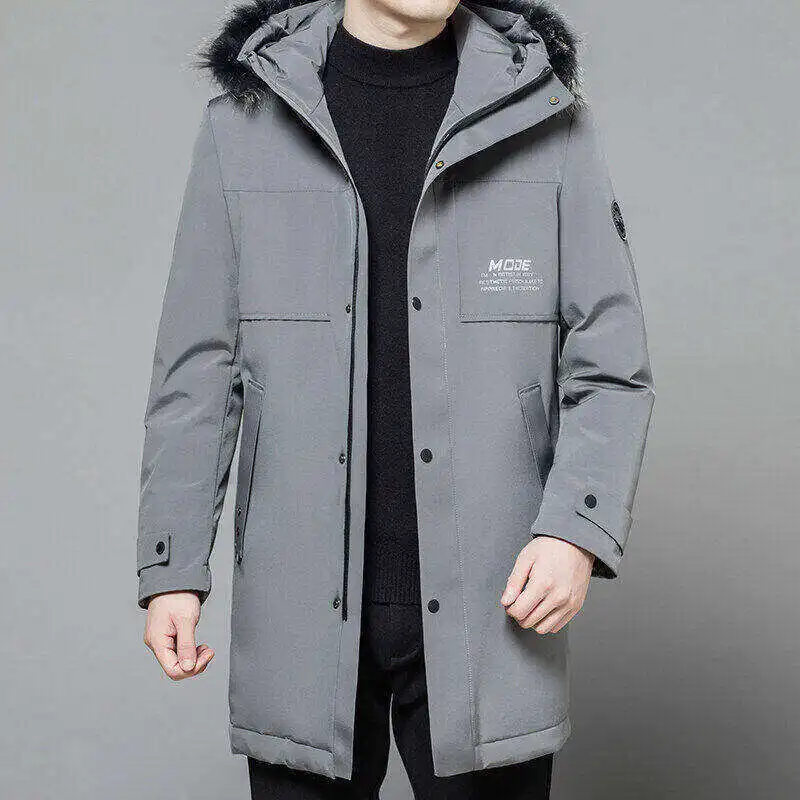 Winter Men's Down Jacket Casual And Fashionable Thickened Mid Length Parka Coat With A Hood For Warmth And Windproof Clothing