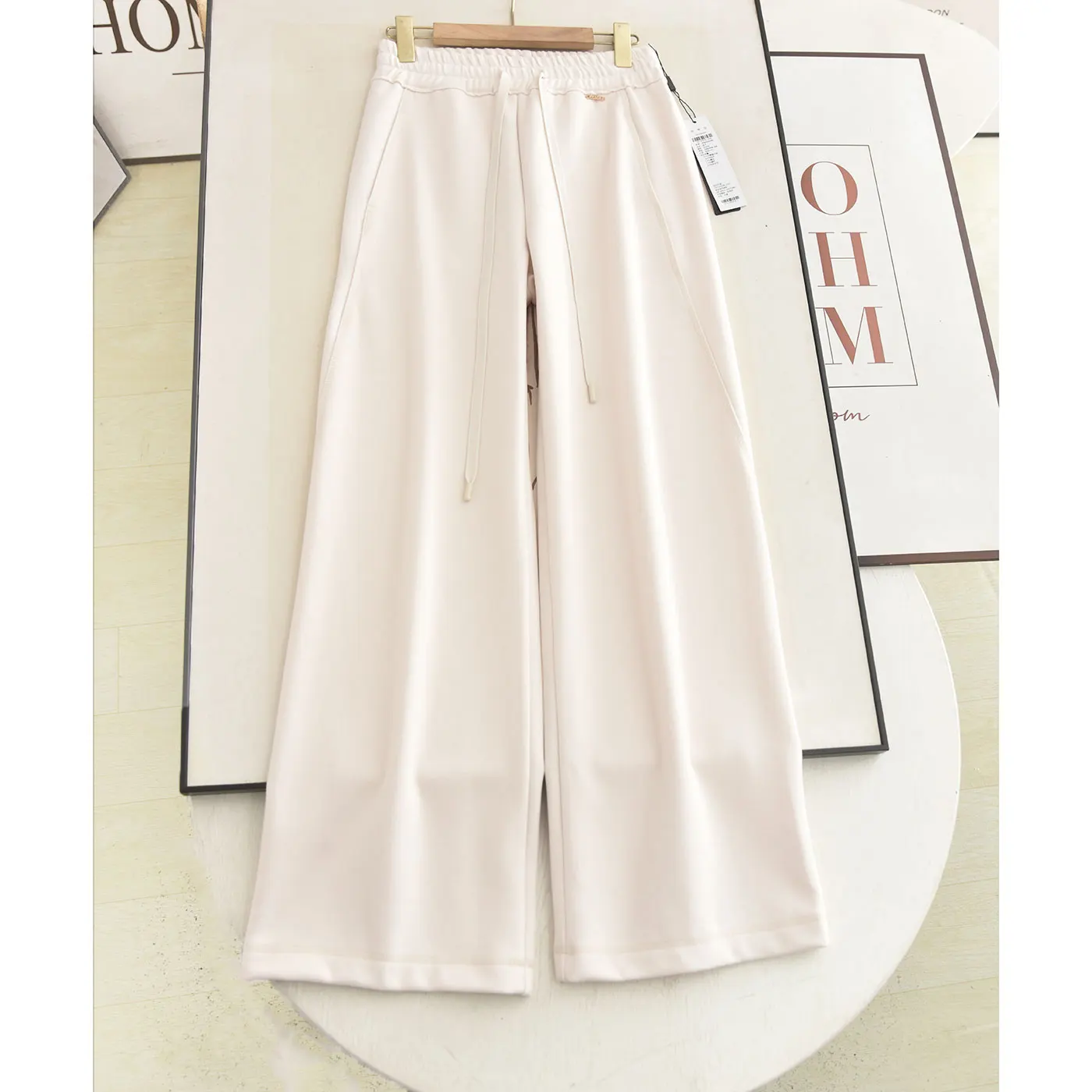 

High Waist Dstring Elastic Fce Lined Thiened Straight Leg Wide Leg Pants Casual Trousers for Women Winter 2025
