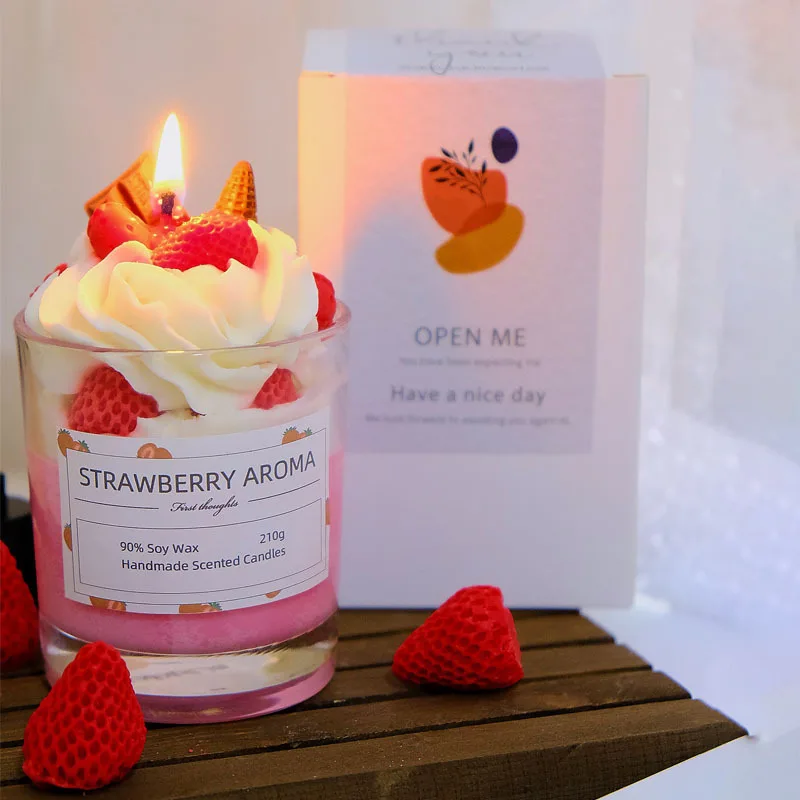 

Cream Strawberry Cake Candle Creative Candle Decoration Niche Birthday Christmas Gift Cream Strawberry Candle