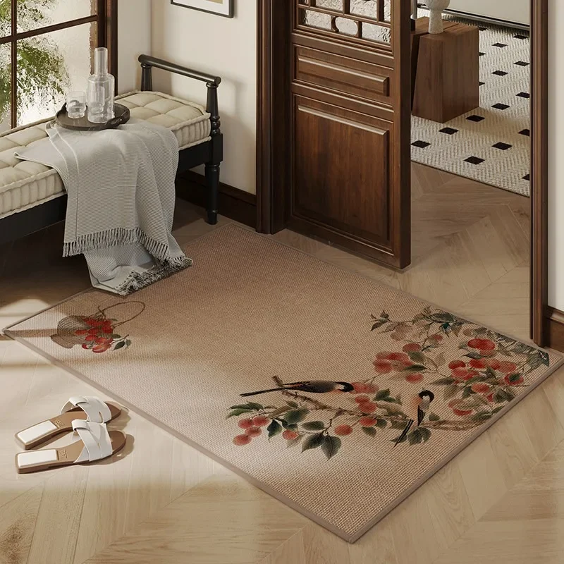 Vintage Linen Entrance Rug Cuttable Water Absorbent Anti Slip Stainproof Floor Mat Home Hall Indoor Front Door Home Decor Use