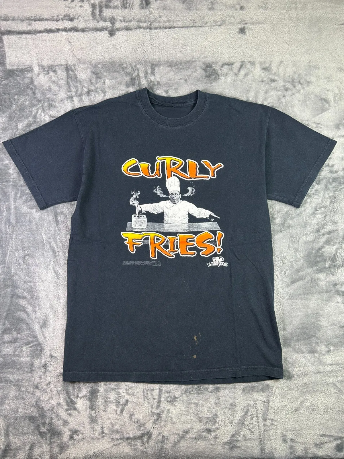 Vintage Three Stooges Curly Fries T-Shirt Large Black Comedy Movie Graphic Y2K
