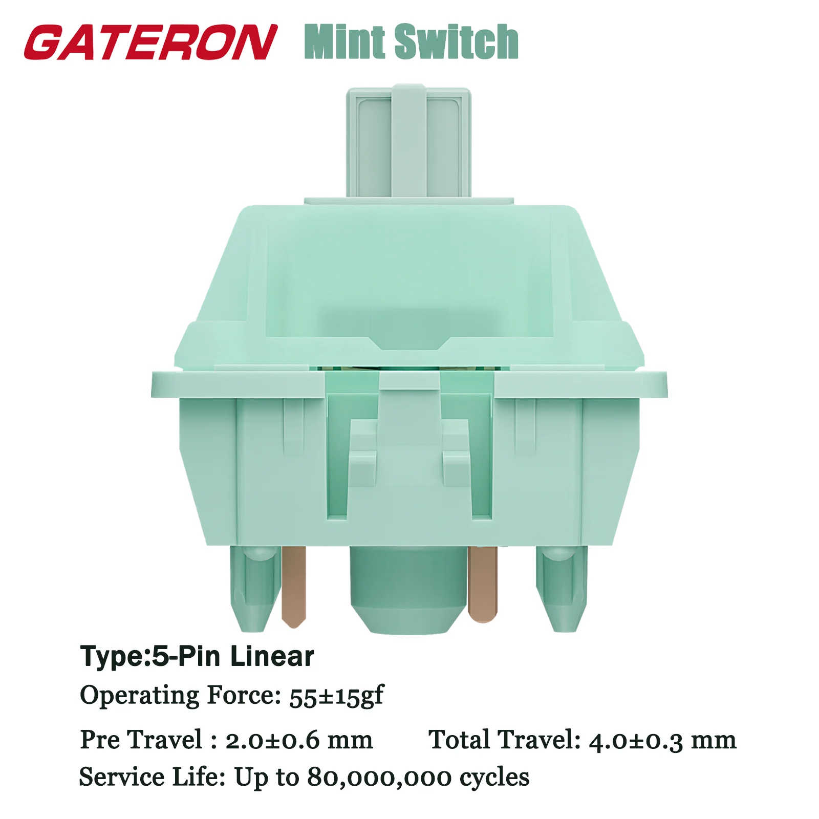 GATERON Mint Dual-Stage Spring Switches สําหรับแป้นพิมพ์ MX Mechanical, 5-Pin Linear/55gf/โรงงาน Pre-lubed/SMD LED Switches