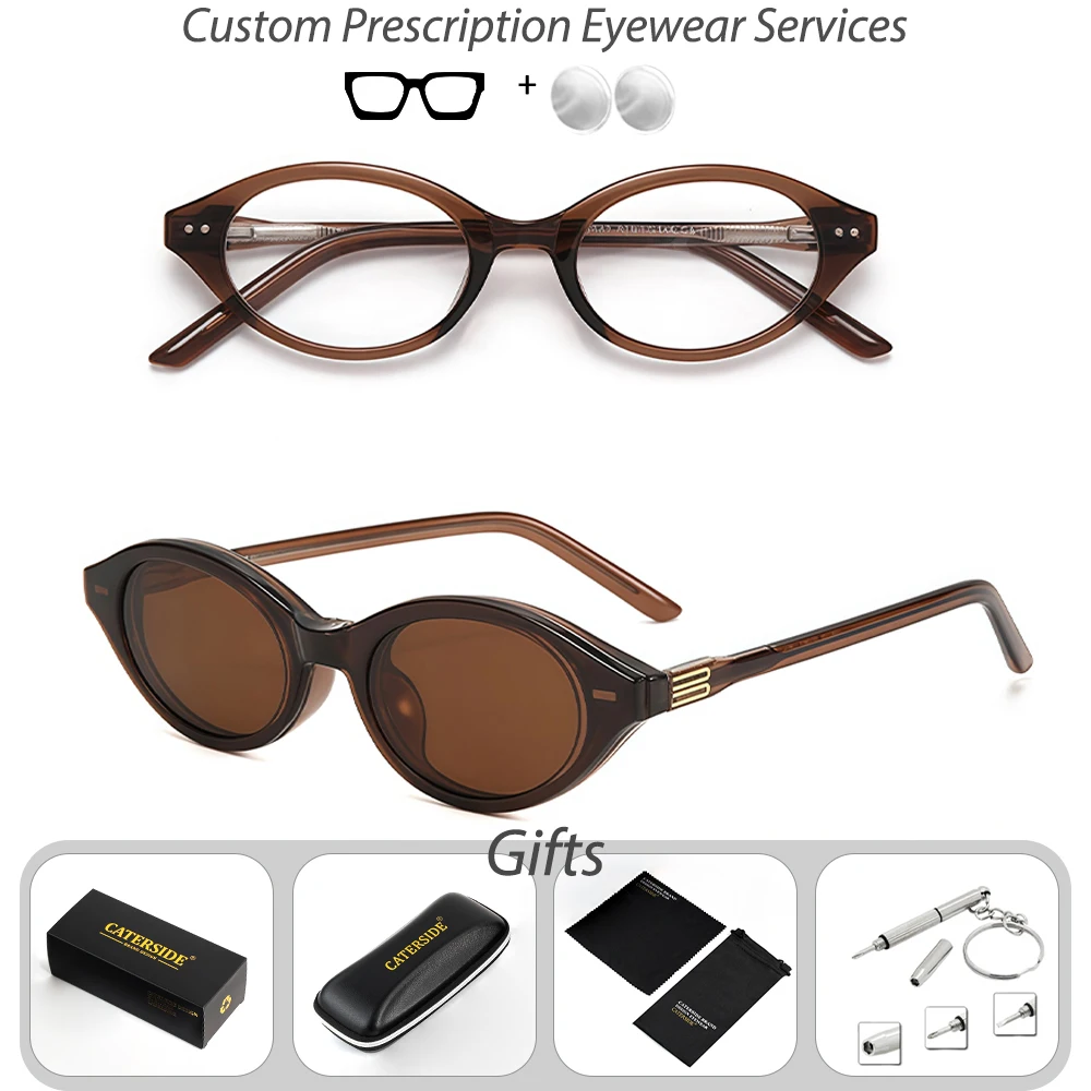 CATERSIDE New Retro Women's Prescription Glasses 2-In-1 Magnetic Glasses Oval Frame Cat Eye Design Custom Prescription Glasses