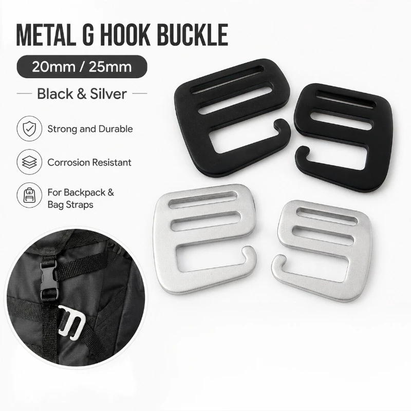 10/20/50Pcs 20/25mm Metal G Hook Buckles For Backpack Bags Clasp Tri-Glide Webbing Strap Adjust Buckle DIY Hardware Accessories
