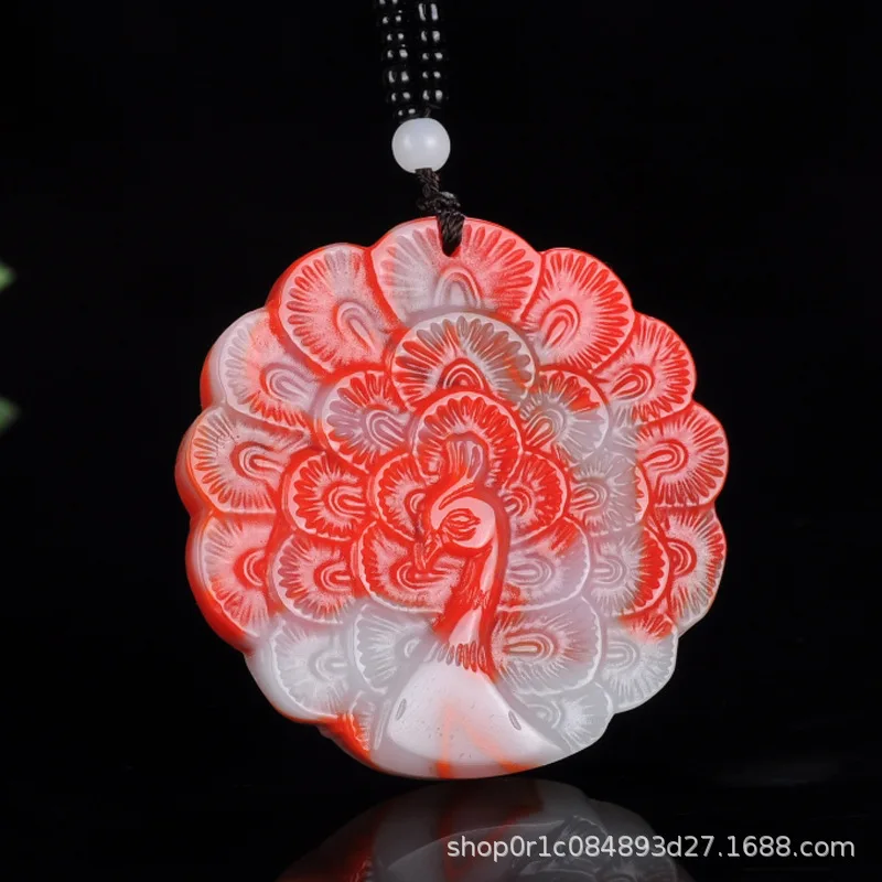 Gobi Golden Silk Jade Floating Flower Tail Pendant Chicken Blood Stone Agate Peacock Hanging Ornament