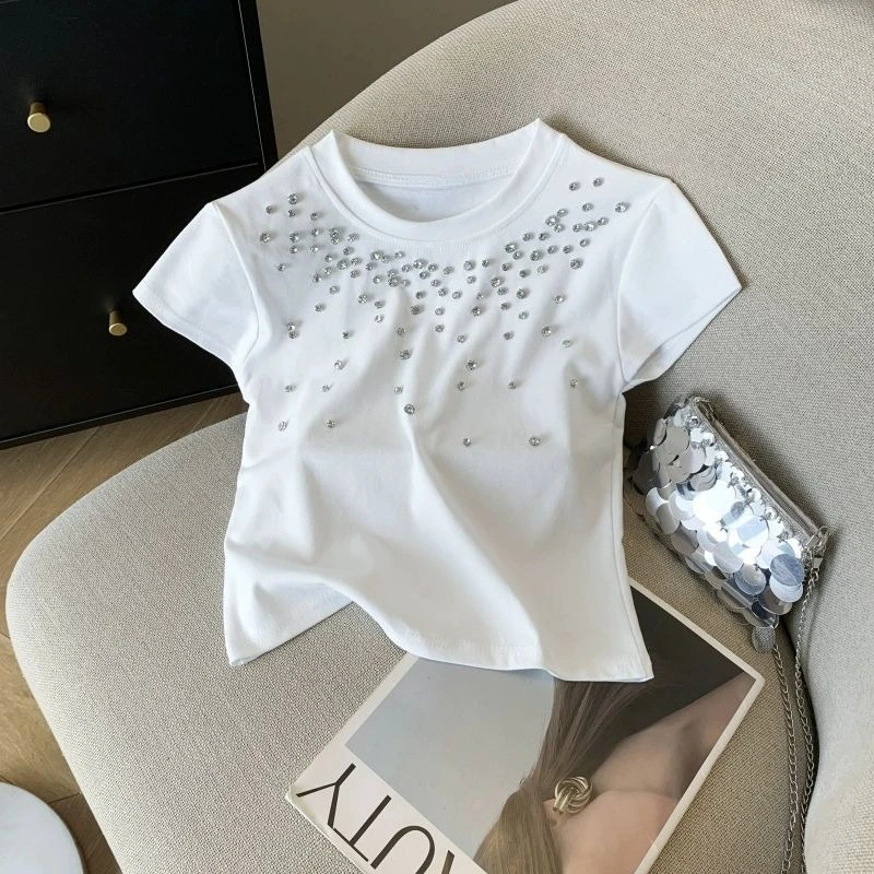 T-shirts Women New Summer Korean Solid Vintage Y2k All-match Mujer Casual Sweet Fashion Style Tees High Street Feminino Simple