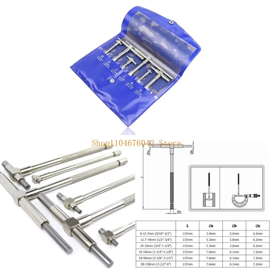 

5asd 6Pcs Telescoping Gage Set 5/16"-6" Ranges High-Precision T-bore Hole Gauges