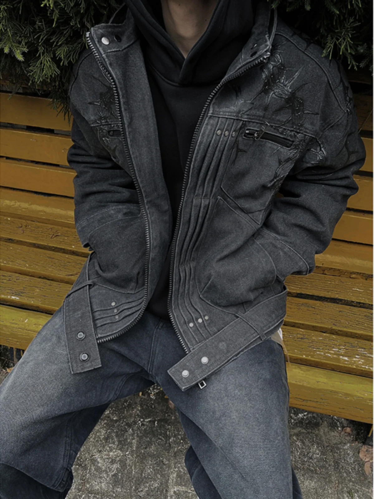 

Модный мужской джинсовый джинсовый джинт в американском стиле, осень-зима, High Street Vibe CleanFit Detroit, длинный све, свободный крой на молнии