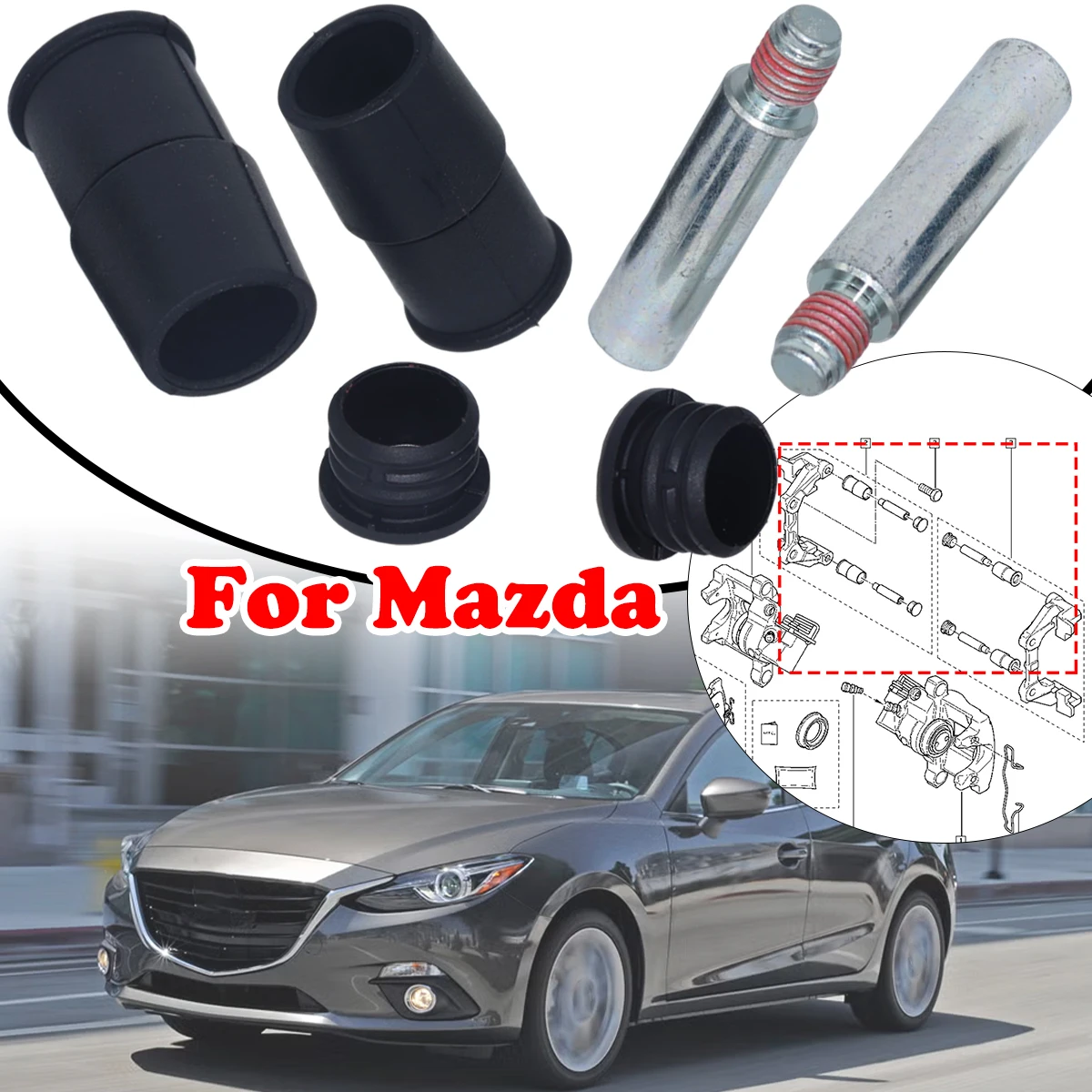 

Front Brake Caliper Slider Guide Pins Bolt Kit For Mazda 3 2003 2004 2005 - 2014 Left Right Disc Housing Bellows Sleeve Bushing