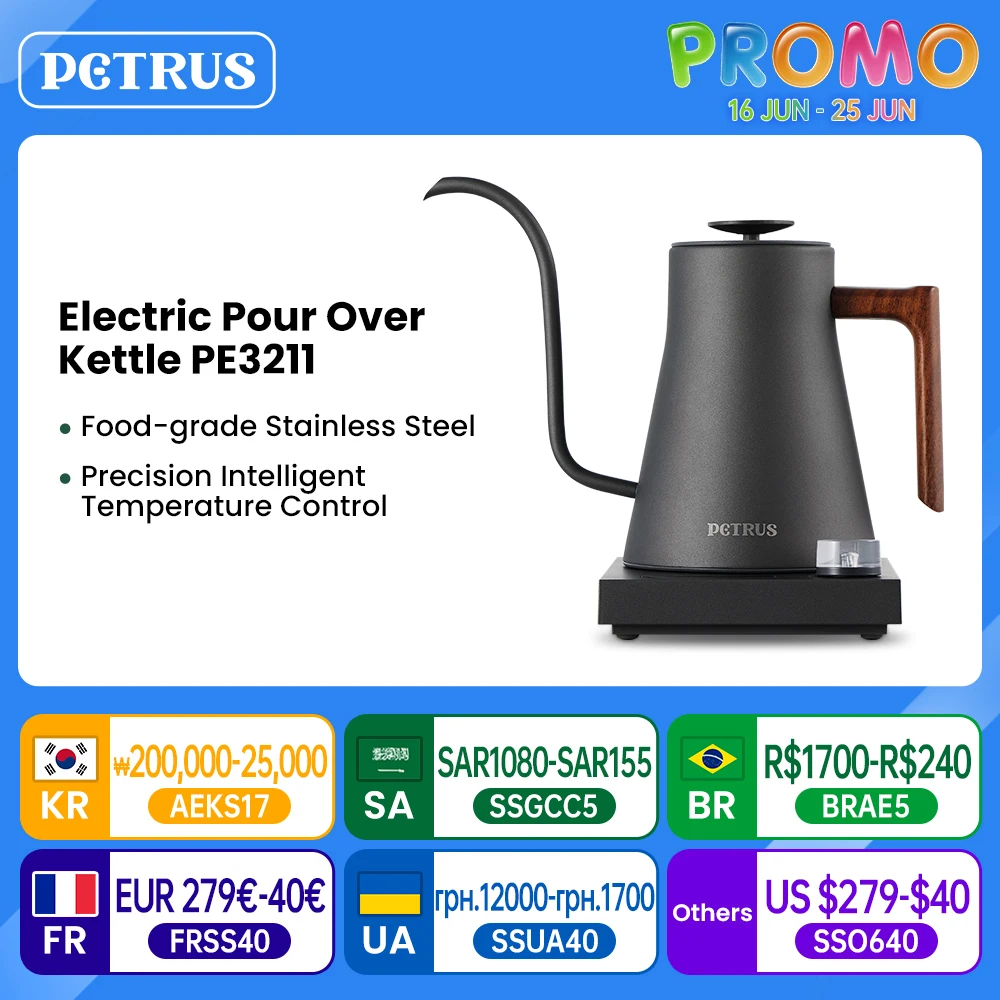 

Petrus Smart Coffee Electric Pour Over Kettle Temperature Control for Coffee Tea PE3211