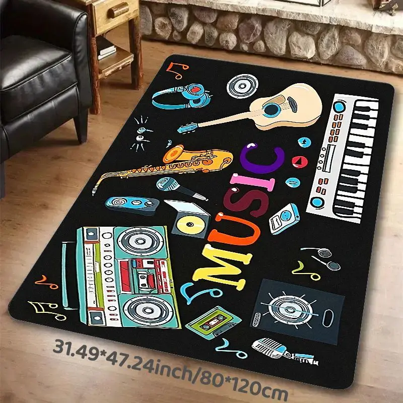 Flannel Printed Music Instruments Rug Colorful Design Soft Fleece Floor Mat Living Room Carpet Kids Playroom Decor Rugs