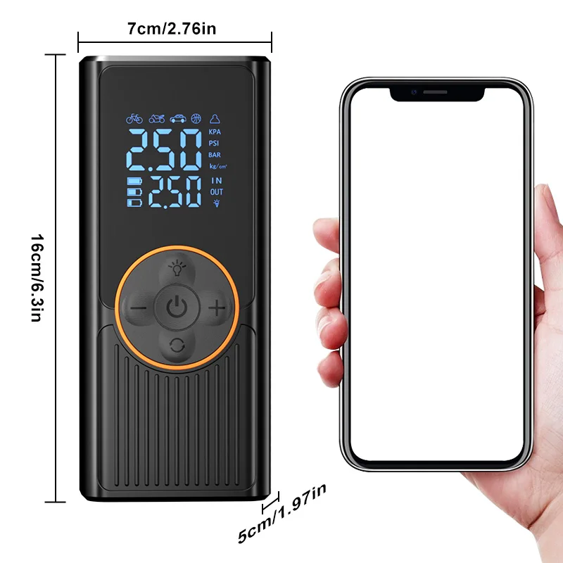 

Portable electric air pump with digital display, suitable for motorcycles, bicycles, balls, multifunctional tyre inflator