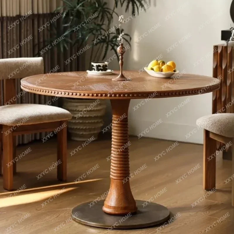 solid wood designer art round dining table antique model room club reception table