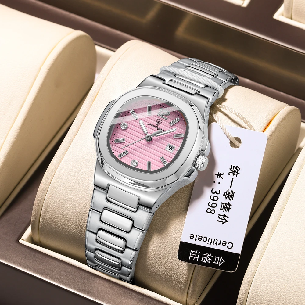 

Poedagar Fashion Quartz Wristwatches Pink Ladies Watches For Woman Luxury Designer Diamond Watch Women Gifts Relogio Feminino