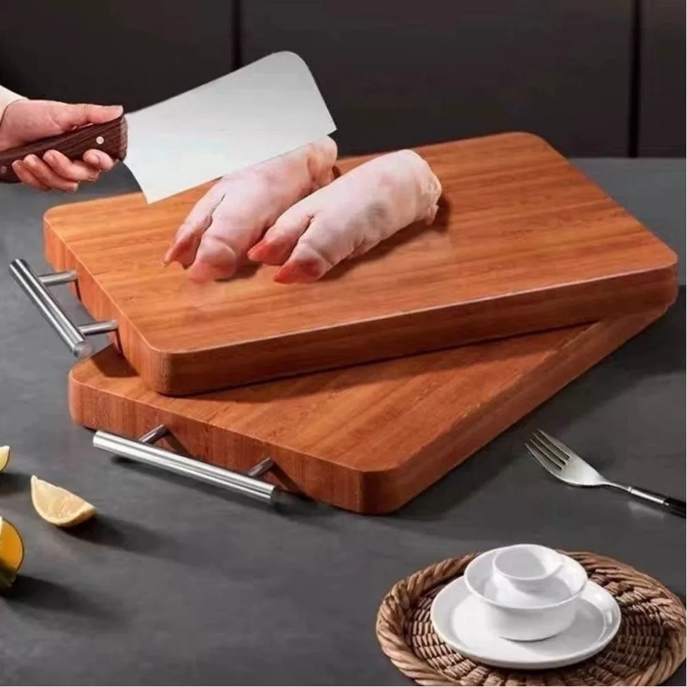 

Anti-slip Wood Cutting Board With Stainless Steel Hangers Thick Meat Cheese Board Double-sided Mold Resistant Chopping Board