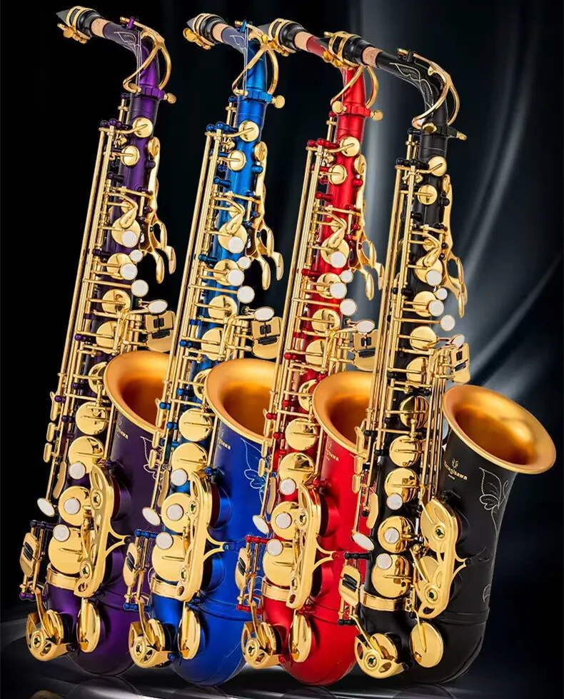 New Japan  Eb Alto Saxophone Unique Matte Black blue red purple Nickel Plated Carved Surface E Flat Instrument Sax With Case