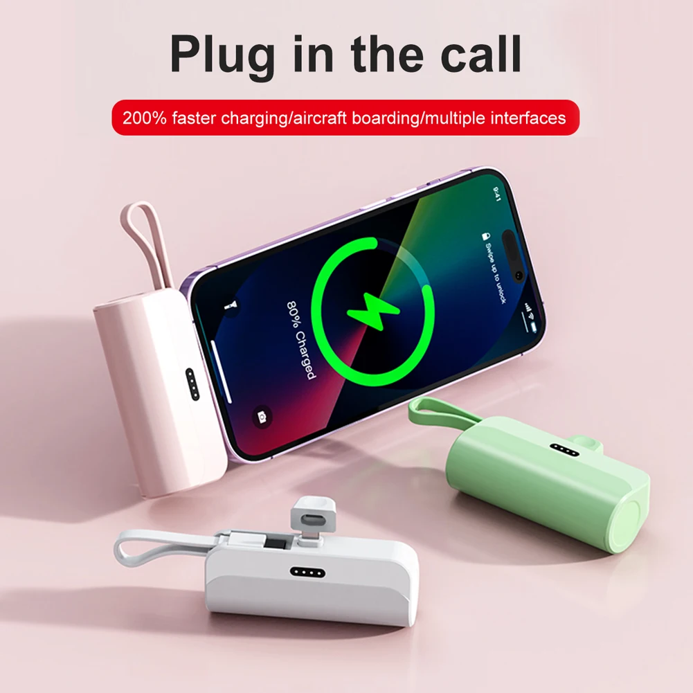 Mini Power Bank 5000mAh Portable Mobile Phone Charger External Battery Power Bank Plug and Play Type-C For iPhone Samsung Huawei